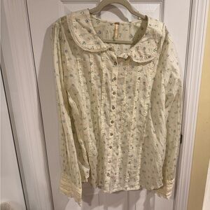 Free People Cream Floral Blouse